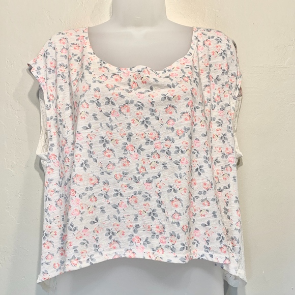 PINK Victoria's Secret Tops - PINK | Victoria's Secret Neon Micro Floral Lace Backside Panel Boxy Shirt
